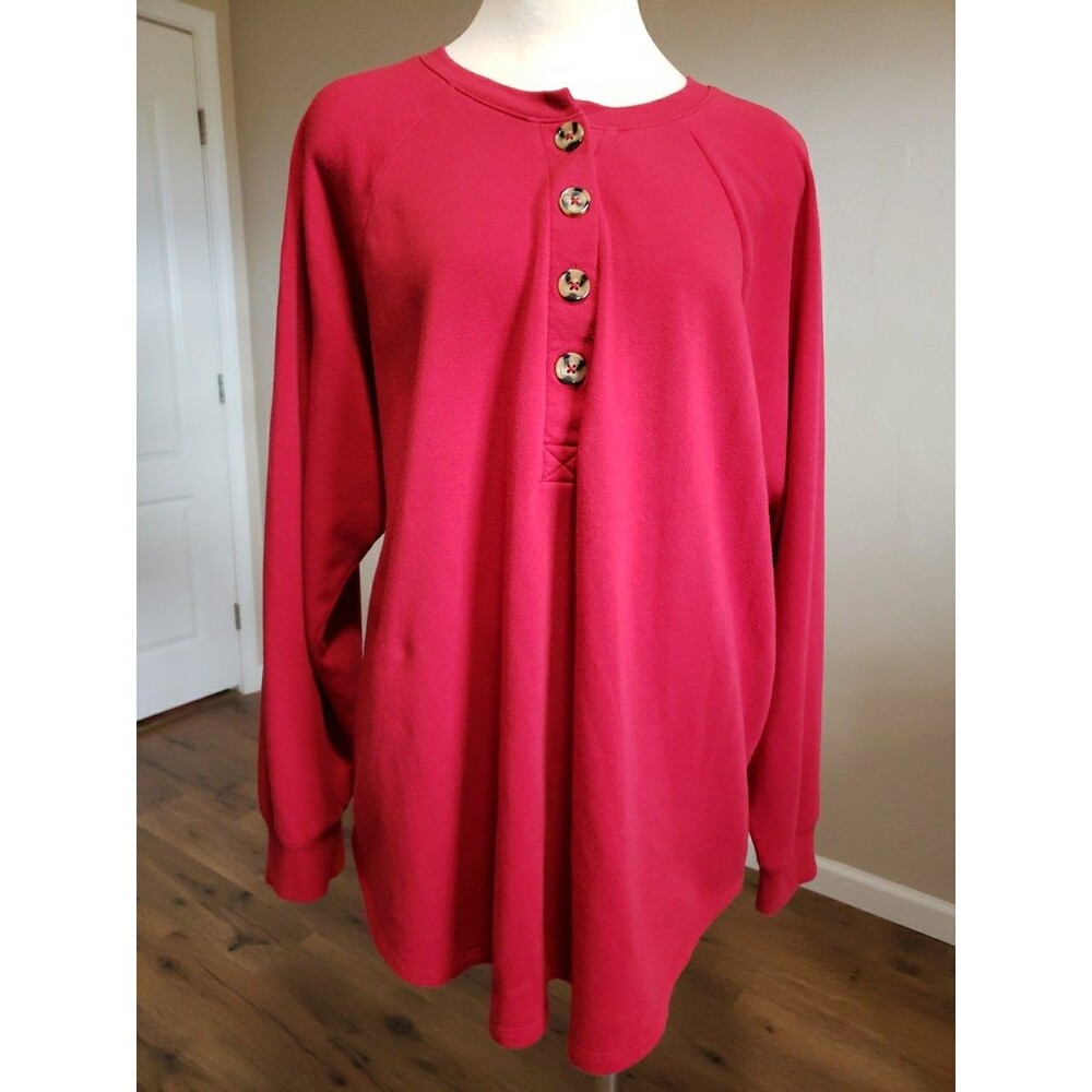 Torrid Henley Red Women's Fleece Plus Size 2 18/20 2X Button Front  Sweatshirt